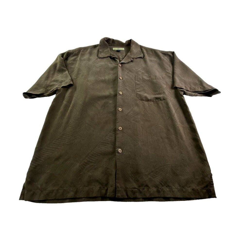 TOMMY BAHAMA Men Silk‎ Short Sleeve Button Front Floral Shirt Sz L Brown 81-18